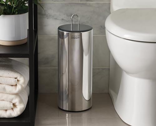 Joseph Joseph EasyStore Luxe Stainless Steel Concealed Toilet Paper Holder Stand Storage with Lid, Hods up to 3 Rolls - Image 6