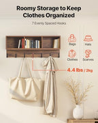 VEVOR Coat Rack with Shoe Bench, 3-in-1 Shoe Coat Rack Combo Set with Hooks and Bookshelf, Steel Frame Hall Tree Entrance Storage Organizer Holder for Entry, Bedroom, Closet, Office, Rustic Brown - Image 3