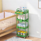 4 Tier Rolling Utility Cart with Drawer, Plastic Storage Organizer Rolling Carts with Wheels Handles Hanging Cups Hooks for Office, Bathroom, Kitchen,Craft Art Room (Green) - Image 7