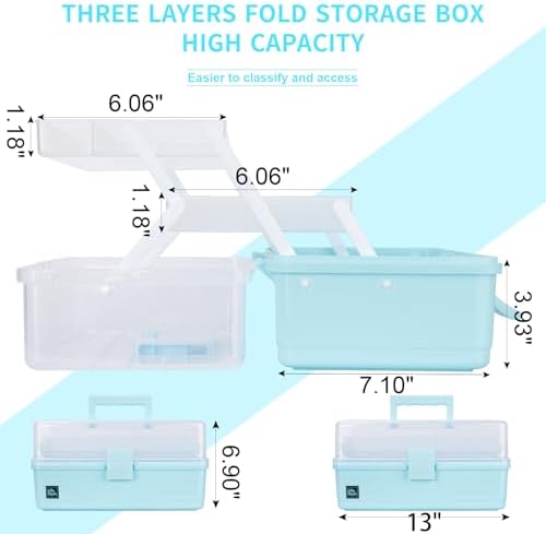 Creahaus 13 inch Art Craft Organizer Storage Box with 3 Layer, Multipurpose Plastic Tool Box with Handle for Sewing, Art Supply, Medicine, Nail, Hair Accessories (Blue) - Image 2