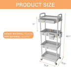 4 Tier Rolling Utility Cart with Drawer,REBECAT Utility Cart Made of Multifunctional Storage Organizer Tool for Kitchen,Bathroom,Living Room,Office(Gray) - Image 5