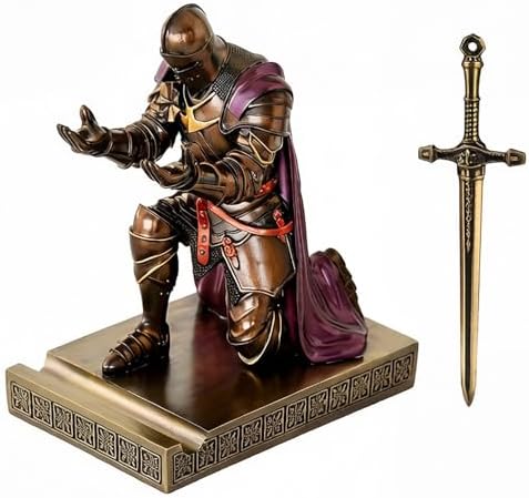 Medieval Armored Knight Pen Holder Figurine Paperweight Phone Stand Brn&Pur - Image 2