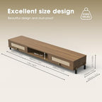 Fenge Dual Monitor Stand, Wooden Riser with Rattan Woven Flip Drawers - Image 4