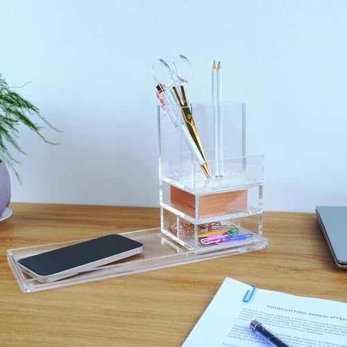 Clear Acrylic Desk Organizer 4-Piece Desk Kit + Free Complimentary Acrylic Ruler, Desktop Organization for Office or Home - Image 4