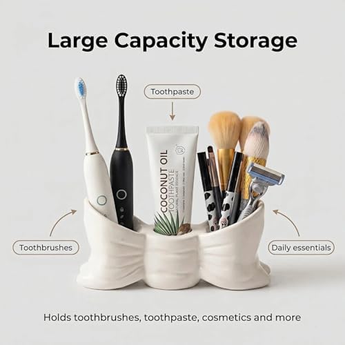 Bow Ceramic Toothbrush Holder, 3-Slot Cute Bathroom Toothbrush Organizer ﻿ - Image 4