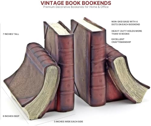 Bellaa Decorative Bookends Vintage Books Ends Retro Old World Farmhouse Country Cottage Bookshelf Library Home Decor 7 inch Antiques 23509 - Image 5