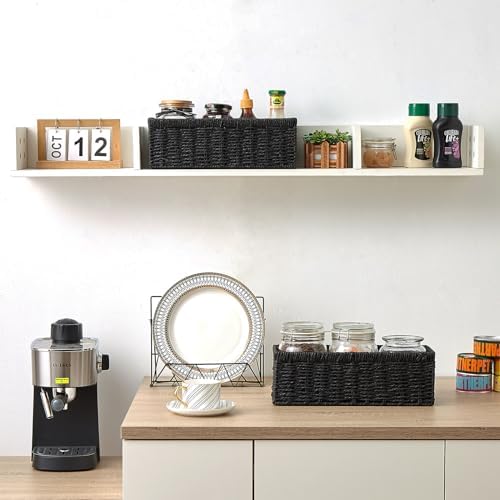 Vagusicc Wicker Storage Basket, Paper Rope Wicker Baskets with Handles, Toilet Paper Basket for Toilet Tank Top, Small Wicke Baskets for Organizing Shelves, 2-Pack, Black - Image 4