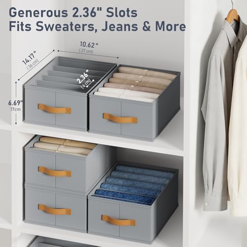 DIMJ Wardrobe Clothes Organizer - Foldable Closet Drawer Organizer Dividers for Jeans, Pants, Sweater, T Shirt, Storage Bins with Handles for Shelf - Image 3