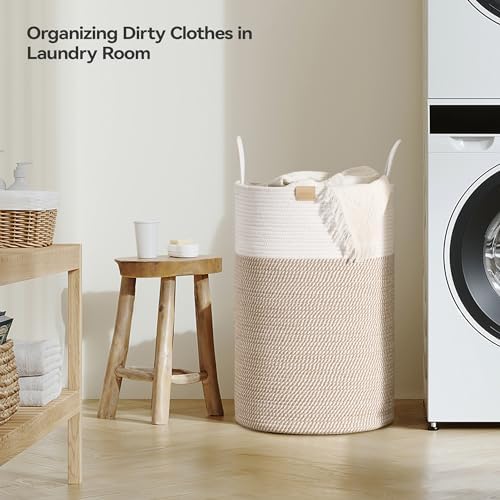Nunsino Laundry Hamper 75L,Large Laundry Basket for Clothes,Decorative Storage Basket for Blankets,Cotton Rope Woven basket for bedroom,Brown White - Image 3