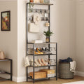 HOMEFORT Coat Rack with Shoe Storage, 5-Tier Shoe and Coat Rack with 9 Clothes Hooks, Freestanding Hall Tree Organizer for Entryway, Bedroom,Grey by HOMEFORT
