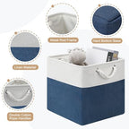 13x13 Storage Cube Bins 4Pack,Collapsible Cube Storage Organizer for Closet, Fabric Storage Box w/ Rope Handles, Foldable Storage Baskets for Shelves, Clothes,Closet Organization - White/Blue - Image 3