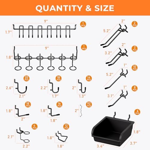 INCLY 220PCS Pegboard Accessories Organizer Kit for 1/4 Inch Pegboard - Image 4