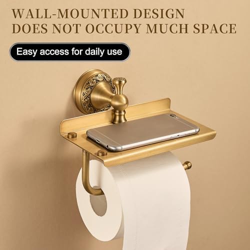 Wall Mounted Bathroom Toilet Paper Holder with Storage,Roll Tissue Holder Antique Brass Pattern Carving,Brushed Bronze - Image 4