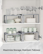 SONGMICS Set of 4 Metal Spice Racks, Stackable Expandable Shelf Risers - Image 3