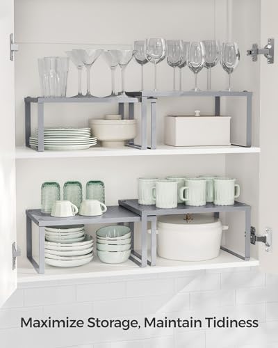 SONGMICS Set of 4 Metal Spice Racks, Stackable Expandable Shelf Risers - Image 3