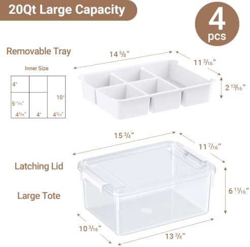 80Qt Stackable Storage Bins with Lids Trays Craft Box Organizers, 4Pack,WH - Image 2