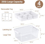 80Qt Stackable Storage Bins with Lids Trays Craft Box Organizers, 4Pack,WH - Image 2