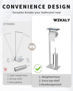 Toilet Paper Holder Stand, Free Standing Toilet Paper Holder with Shelf for Bathroom, Stainless Steel Chrome Toilet Tissue Holder with Brush and Holder Set, Weighted Base - Image 4