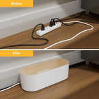 D-Line Cable Management Box, Power Strip Holder, Floor Outlet Hiders, Desk Cord Organizer, Cover TV Wires, Wire Storage, Extension Hider, Office Concealer for Cords - Large, Wood-Effect Lid - Image 6