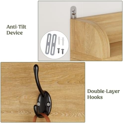Hall Tree with Bench and Shoe Storage, 31.5” Coat Rack Entryway Organizer - Image 6