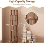 Muwuele 6 Tier Solid Wood Rotating Bookshelf Tower on Wheels, Walnut - Image 2