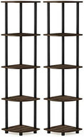 Furinno TURN-N-TUBE Corner Shelf Set of 2, 5-Tier Corner Bookshelf, Open Storage Shelves, for Organization and Storage, Living Room, Home Office, Garage, Columbia Walnut by Furinno-FitsYourSpaceFitsYourBudget