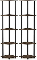 Furinno TURN-N-TUBE Corner Shelf Set of 2, 5-Tier Corner Bookshelf, Open Storage Shelves, for Organization and Storage, Living Room, Home Office, Garage, Columbia Walnut by Furinno-FitsYourSpaceFitsYourBudget