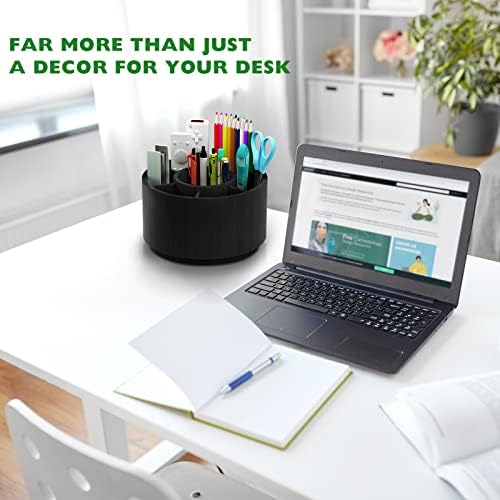 Bamboo Rotating Pencil Holder for Desk, Desk Organizer with 7 Compartments - Image 7