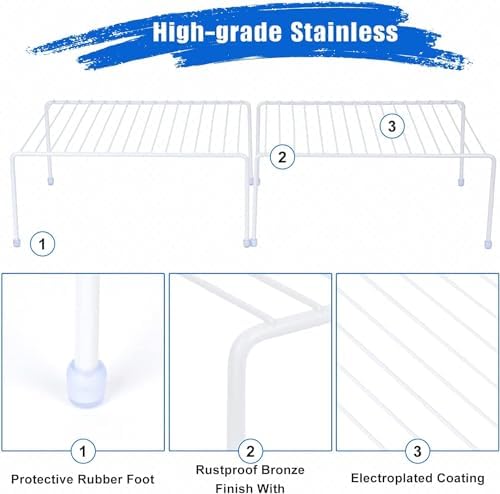 Medium (13.1 x 10.2 Inch) Cabinet Storage Shelf Rack, 6 Shelves, Kitchen Counter and Cabinet Shelf, Storage Rack Organizer for Kitchen, Fridge, Cabinet, Bathroom Cupboard & Pantry, White - Image 5