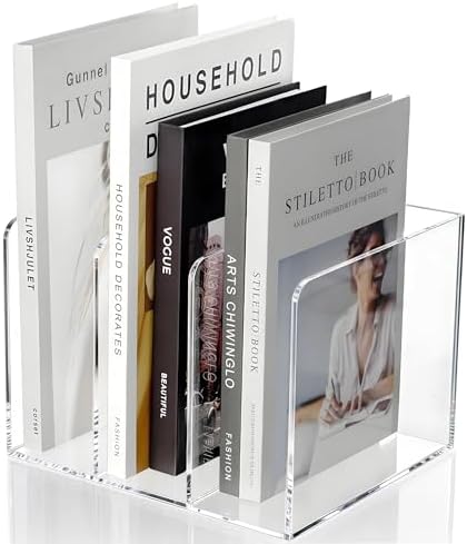 Clear Acrylic Magazine File Holder, 3 Compartment Vertical Desk File Organizer Rack for Folders, Documents, and Books, No Assembly Required, Non-Slip Base - 8.46 x 7.28 x 6.1 IN by Aphbrada
