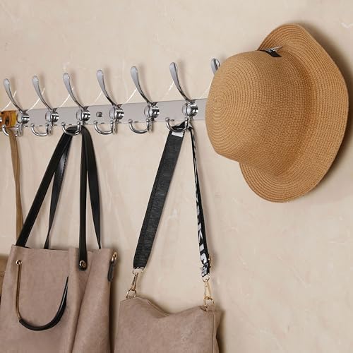 WEBI Coat Rack Wall Mount Long,8 Tri Hooks for Hanging Coats,30 inch Hook Rack Rail,Coat Hanger Wall Mounted for Clothes,Jacket,Hat,Chrome,2 Packs - Image 2