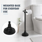 Trongee Toilet Paper Holder Stand, Freestanding Toilet Paper Holder with Weighted Base, Black Metal Toilet Paper Stand with Spring-Loaded Roll Bar, Fits Regular, Double & Mega Rolls for Bathroom - Image 3