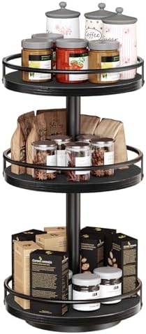 HOOBRO Lazy Susan Organizer, Rotating Spice Rack, 3-Tier Organizer, Turntable Spice Rack, Vertical Storage Organizer, for Kitchen Countertop, Vanity, Dining Table, Black BB09TL01 - Image 5