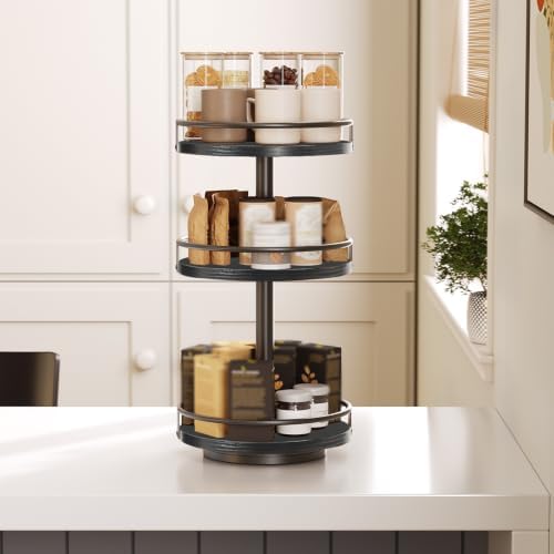 HOOBRO Lazy Susan Organizer, Rotating Spice Rack, 3-Tier Organizer, Turntable Spice Rack, Vertical Storage Organizer, for Kitchen Countertop, Vanity, Dining Table, Black BB09TL01 - Image 2