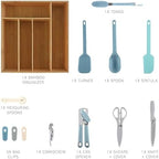COOK WITH COLOR Bamboo Kitchen Utensil Set with Drawer Organizer | Cooking Tools and Storage Caddy, Blue, 18 Piece Gadget Set - Image 2