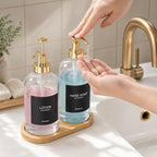 Kitchen Soap Dispenser Set of 2, 16.9 oz Glass, Gold Stainless Steel Pump - Image 3