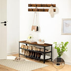 HOOBRO Hall Tree Entryway Storage Bench, Coat Rack Shoe Bench, Shoe Rack Organizer with Coat Hooks, 3-in-1 Design, Wooden Furniture with Metal Frame, Rustic Brown and Black BF171MT01 - Image 2