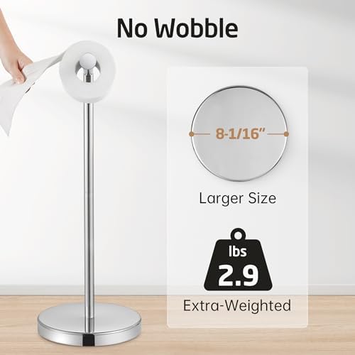 KES Freestanding Toilet Paper Holder with Weighted Base, Polished Silver - Image 4
