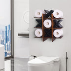 DAOYOUSKY Tic Tac Toe Toilet Paper Holder Stand with 4pcs Wooden X, Farmhouse Rustic Wall Mounted Funny Toilet Papers Storage Organizer with Shelf, Guest Bathroom Decor, Brown and Black - Image 2