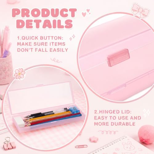 Fainne 80 Pieces Back to School Plastic Pencil Boxes Pencil Case Bulk Frosted Clear Multi Colored Pens Holder Stackable Container with Lid & Snap for Stationery Office Classroom(Pink) - Image 3
