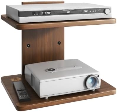 Floating TV Projector Shelf Wall Mount - 2 Tier Wooden Shelf, Walnut Brown by STANDOPIA