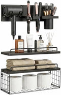 3-Tier Bathroom Floating Shelves with Hair Dryer Holder, Black by GODDGITT