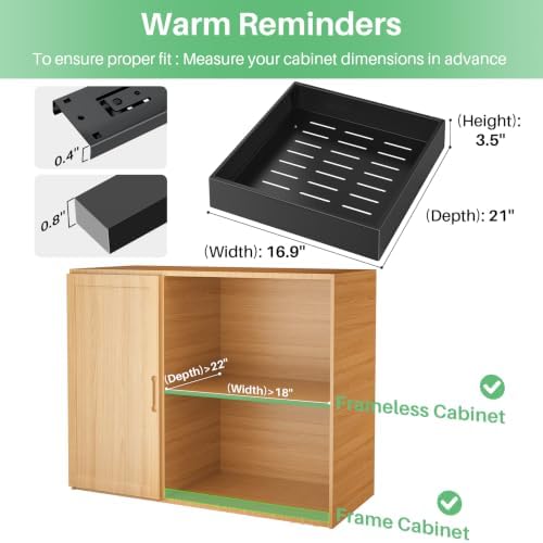 Pull out Cabinet Organizer, 21"Deep, 16.9"Wide Heavy Duty Full-Extension Slide out Drawers with Nano Adhesive, Roll Out Shelves Sliding Cabinet for Kitchen, Bathroom, Pantry,under sink Storage(Black) - Image 2