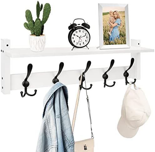 Homode Wall Shelf with Hooks, 24 Inch Coat Rack with Tri Hooks by Homode