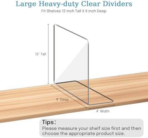 OKPOW Shelf Dividers Closet Organizer - 12" Tall X 9" Deep Acrylic Clear Sturdy Separate for Clothes Purse - Adjustable Space Saver Easy Install for Home Organization Enthusiasts 4 Pack - Image 4