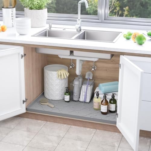 SIKADEER Waterproof Under Sink Mat 40" x 22" Silicone Mat Cabinet Protector - Image 2