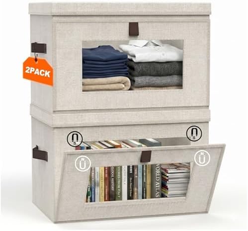 35L Closet Organizers 2-Pack, Front Opening Storage Bins with Window by CABIBOX