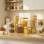 42 oz & 27 oz Square Glass Food Storage Containers with Bamboo Lids, 4 Pack - Image 2