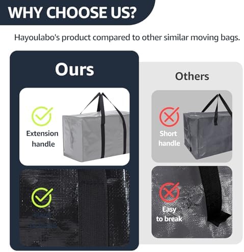 Moving Bags Heavy Duty Extra Large, Moving Boxes, Moving Supplies Essentials, Blue Storage Bins with Lids, Plastic Packing Totes, Storage Bags for Clothes with Handles & Zippers(Black, 8 Pack) - Image 4