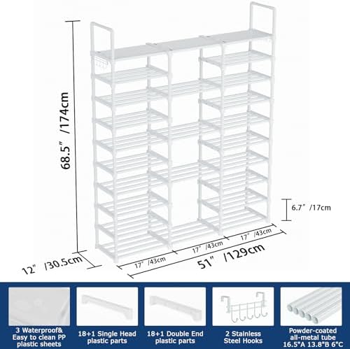 Mavivegue 10 Tiers Shoe Rack, Large Storage Space, 55-60 Pairs, White, Polypropylene - Image 2